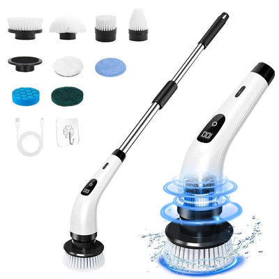 Motorized Rotary Scrubber Power Scrubber Cordless Cleaning Brush, Removable Long Handle, 8 Interchangeable Brush Heads, Quick Charge Power Scrubber